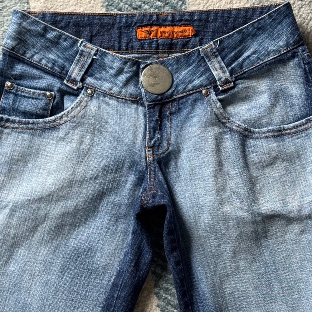 Womens Low Rise Flared Bootcut Jeans Blue Denim Y2K Boho Grunge ITLY 38 Coquette - Picture 5 of 10